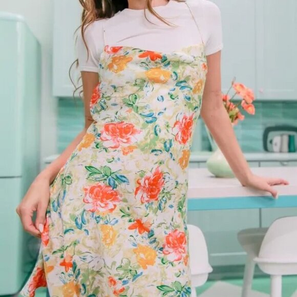 HYFVE Floral Cowl Neck Flirty Satin Mini Dress - Picture 8 of 11